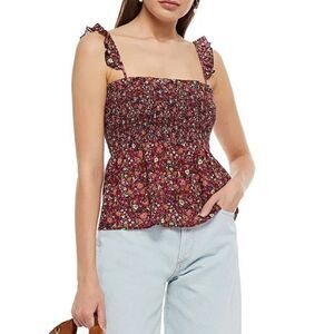 BA&SH Sweety shirred floral-print crepe top Multicolor Large MSRP $195